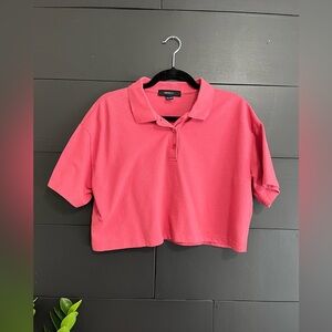 FOREVER 21 Coral Sorbet Cropped Short Sleeve Polo Shirt Women’s Sz 0x EUC
